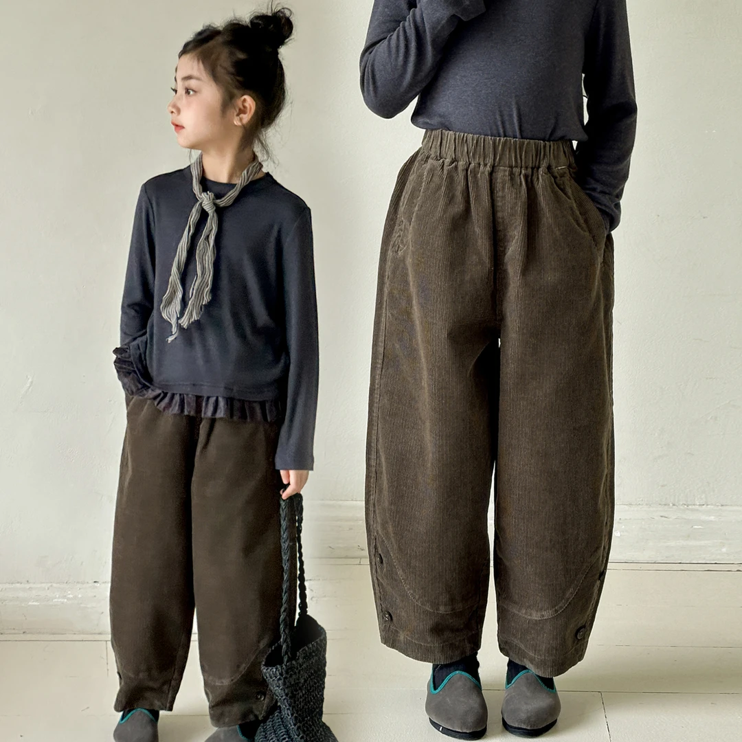 女童裤子春秋款2025新款青少年儿童秋装休闲裤女大童灯芯绒直筒裤