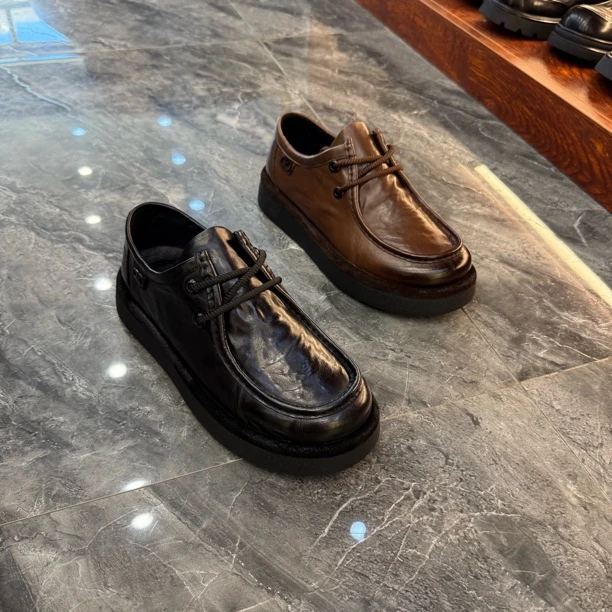 软底扁头豆豆鞋飞雷神德比鞋休闲皮鞋系带皮鞋