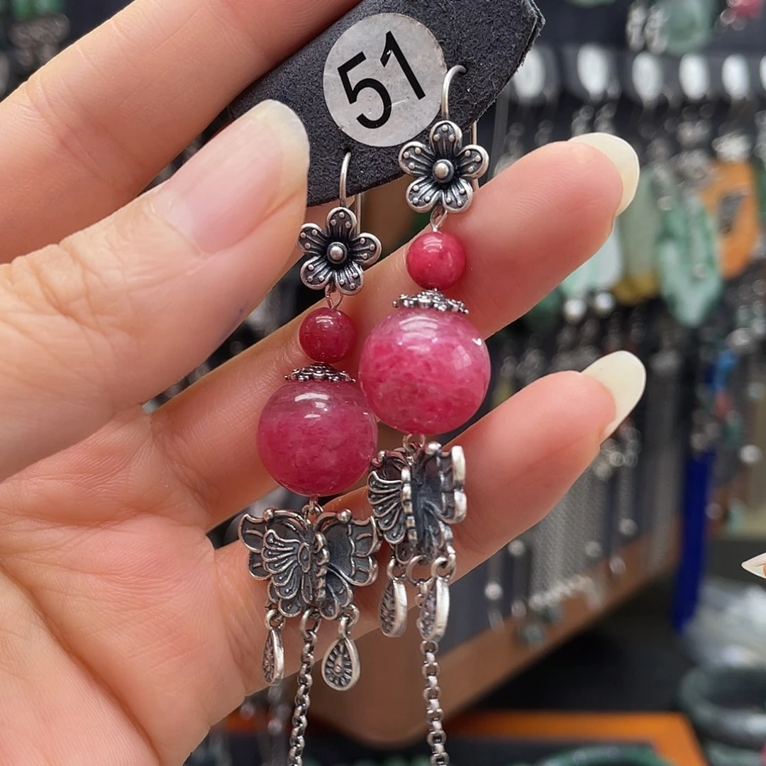 蔷薇辉石银S925镶嵌耳钉向****人045hhnggh