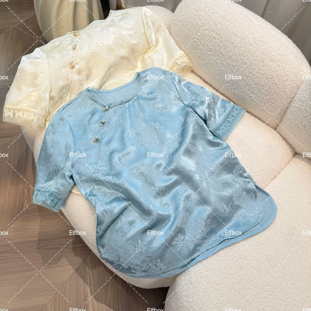 雪儿推荐《霜华》 时尚百搭新中式桑蚕丝中式圆领半袖衬衫4714