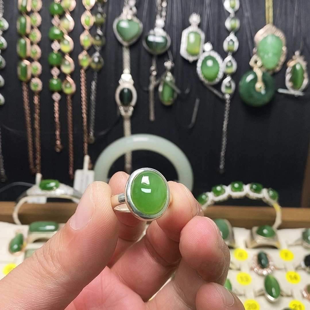 和田玉（碧玉）银S925镶嵌戒指