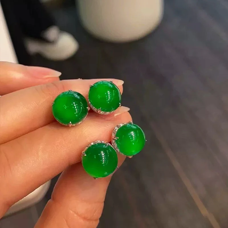 925银耳饰 新中式辣绿色镶嵌正阳绿色特选耳钉高级耳针百搭耳环