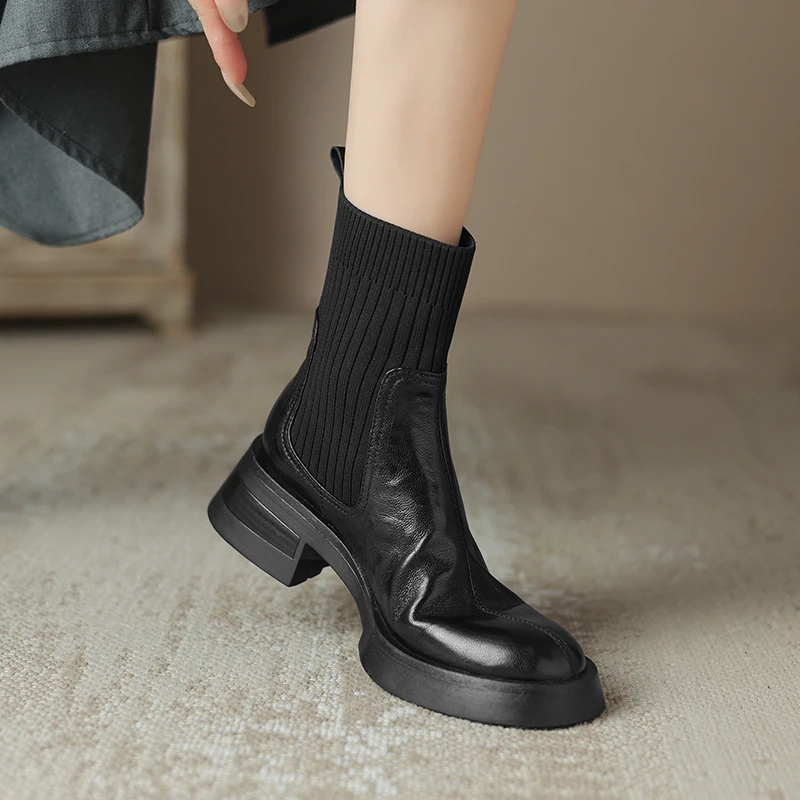 HD37X/头层羊皮/5cm成都断码女鞋丨中跟5cm粗跟马丁靴