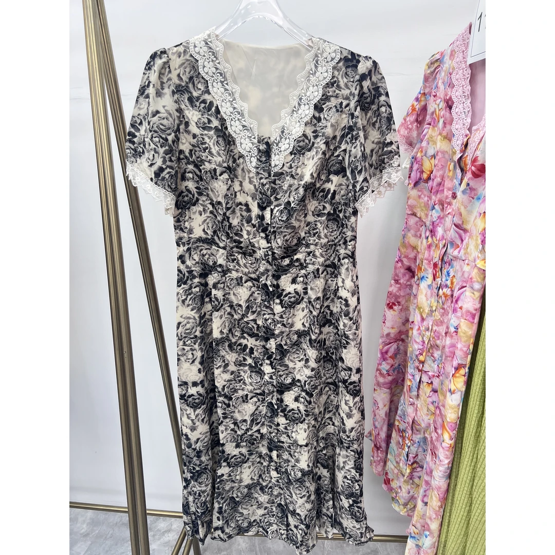 【晨浠定制】新款气质时尚设计师款印花连衣裙6233