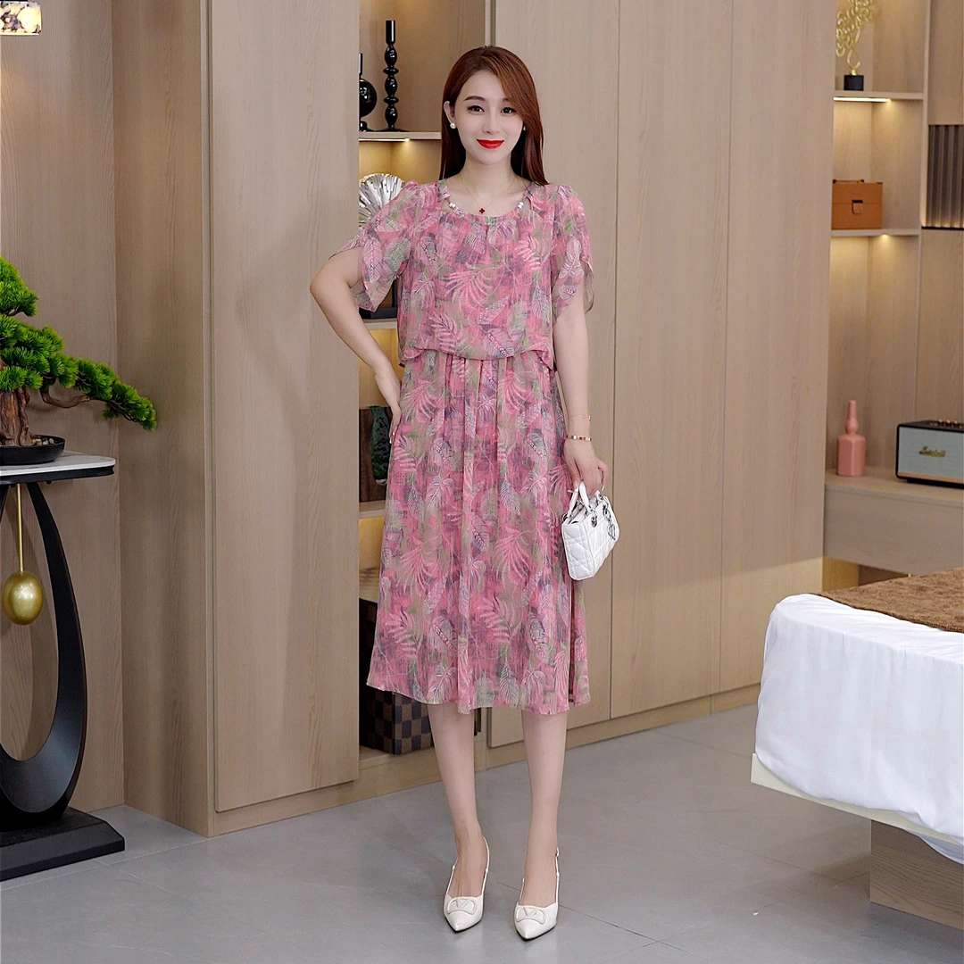 夏日穿搭连衣裙舒适韩版御姐风大码波西米亚碎花长裙纯色夏季新款
