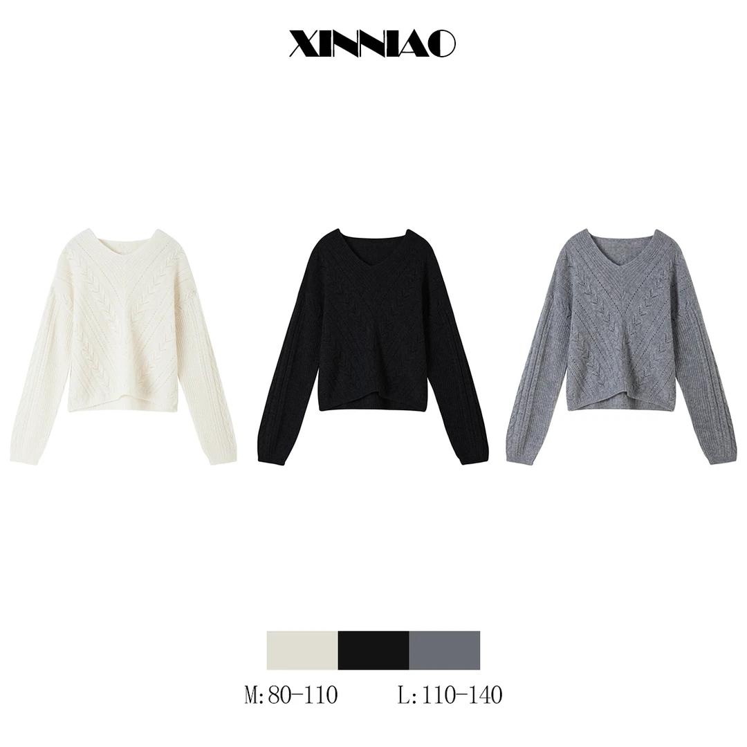 【返潮复古】XINNIAO100%绵羊毛针织镂空衫设计师款2024女上衣