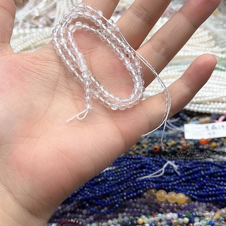 未镶嵌玛瑙/玉髓珠宝半成品一条4mm左右白水晶带棉