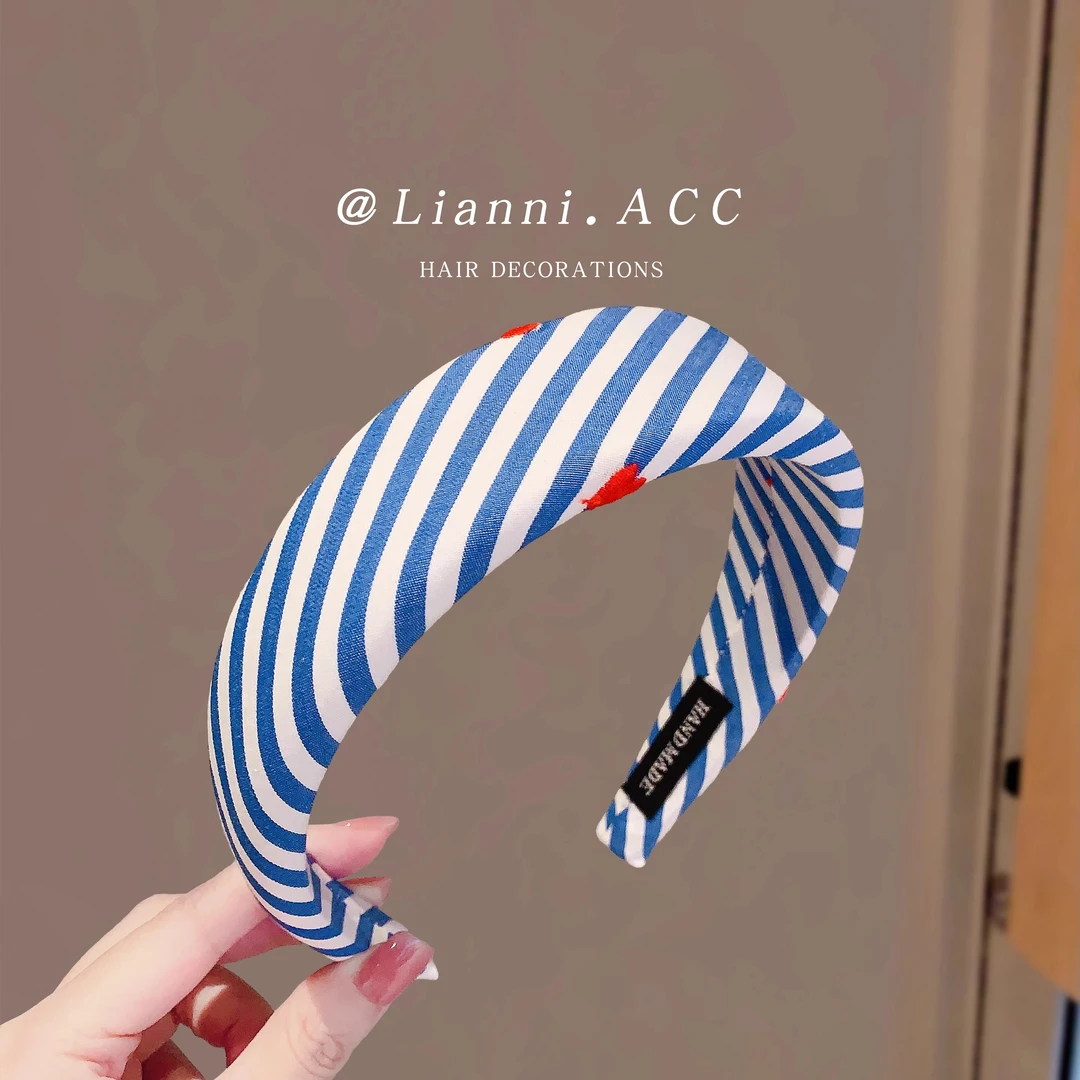 韩版时尚蓝色条纹拼色发箍ins小众大肠发箍2025压发头箍新款发饰