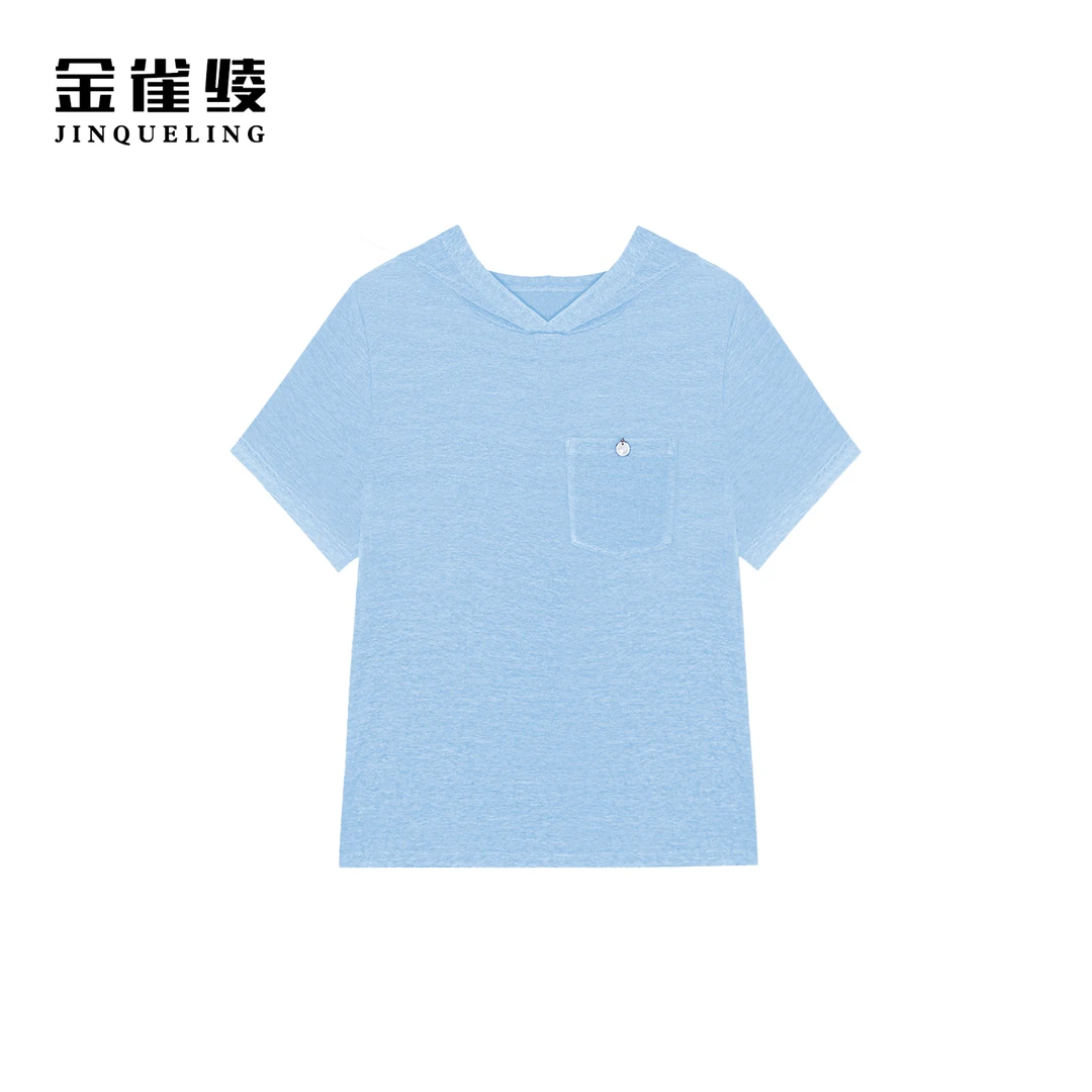 金雀绫【贝壳帽衫】醋酸混纺连帽时尚休闲纯色加宽加大小衫SZA1S088