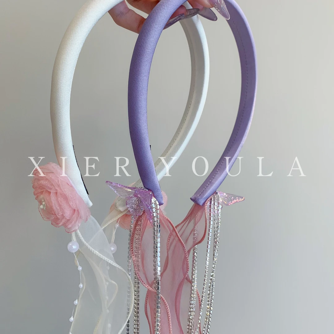 【喜儿ula】1-12-1「花影摇波」轻奢飘带温柔流苏花朵蕾丝发箍