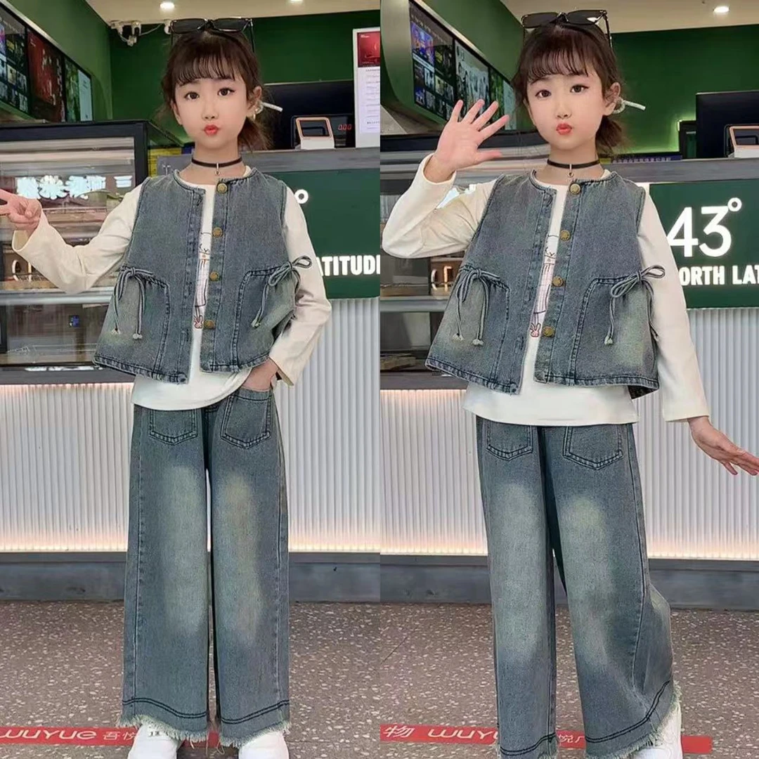 2025女童新款牛仔马甲套装中大童春夏秋时尚洋气儿童休闲套装
