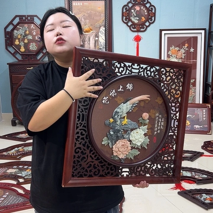 横款58*58锦上添花天然玉雕画