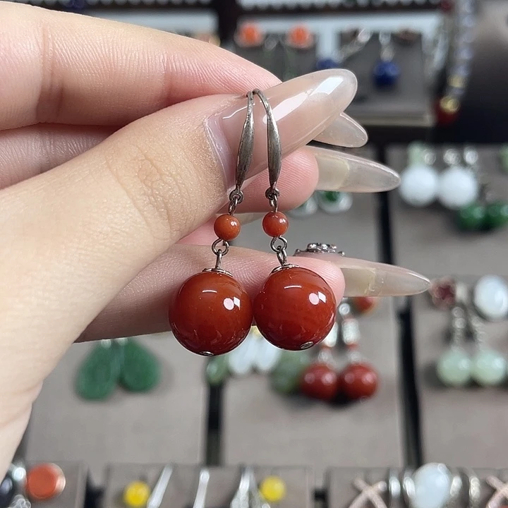 玛瑙/玉髓耳饰银S925镶嵌12左右