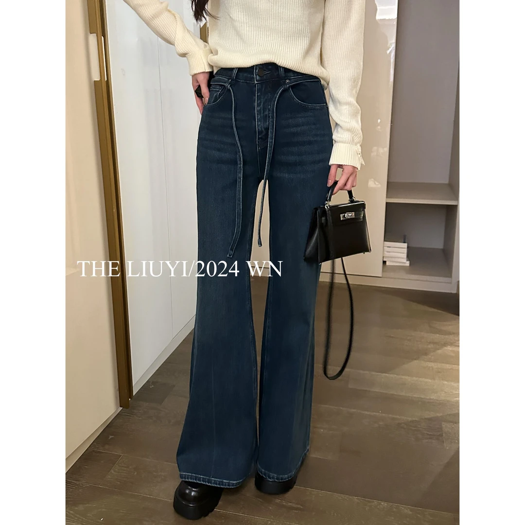【LIUYI】 裤王~冬季高腰加绒A字牛仔喇叭裤411304