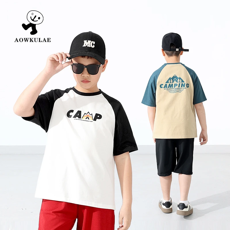 夏季童装新款男童运动短袖 中大童撞色宽松透气上衣儿童短袖批发