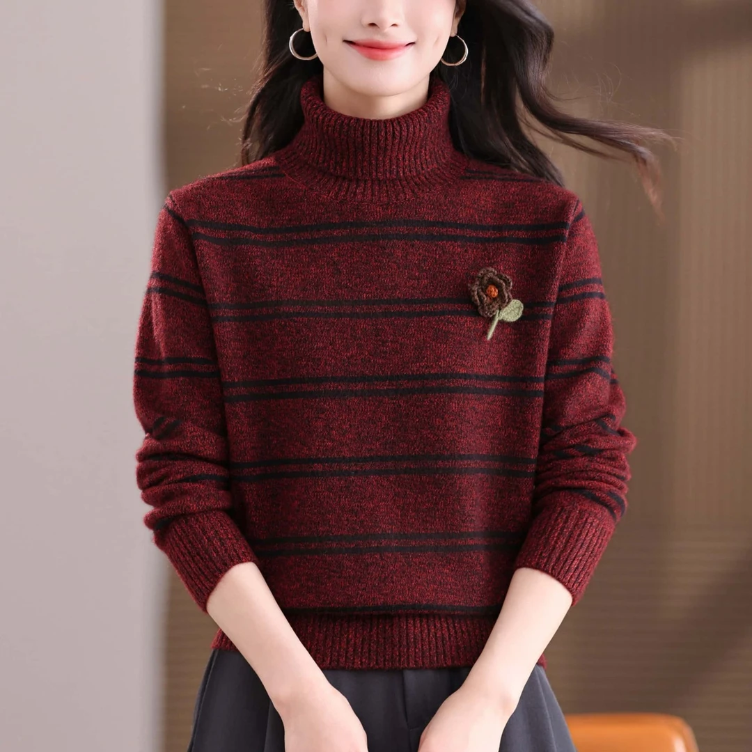 高档羊毛衫女双层高领保暖毛衣宽松显瘦针织衫时尚内搭针织打底衫