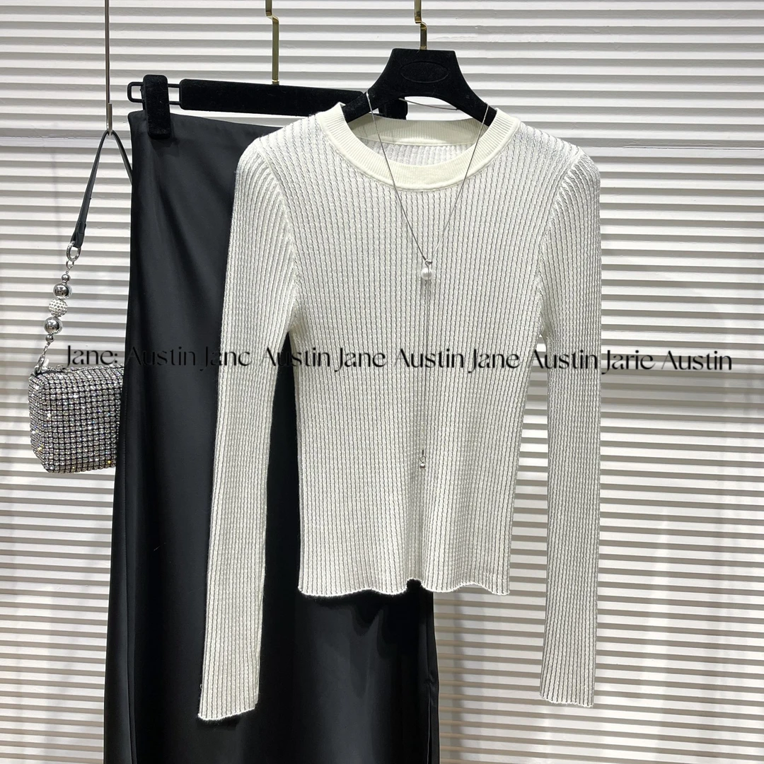 Jane Austin•(白晶)2025轻奢水晶纱线时尚显瘦塑身长袖气质女