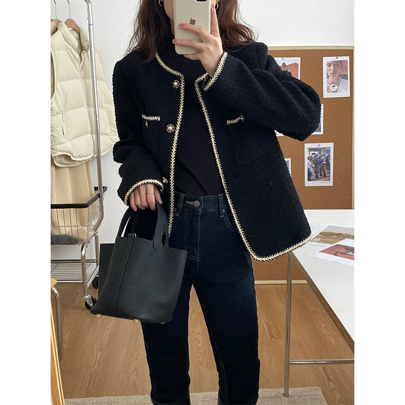 加棉加厚洋气高级感小香风西装外套女大码冬季韩版圆领上衣设计感