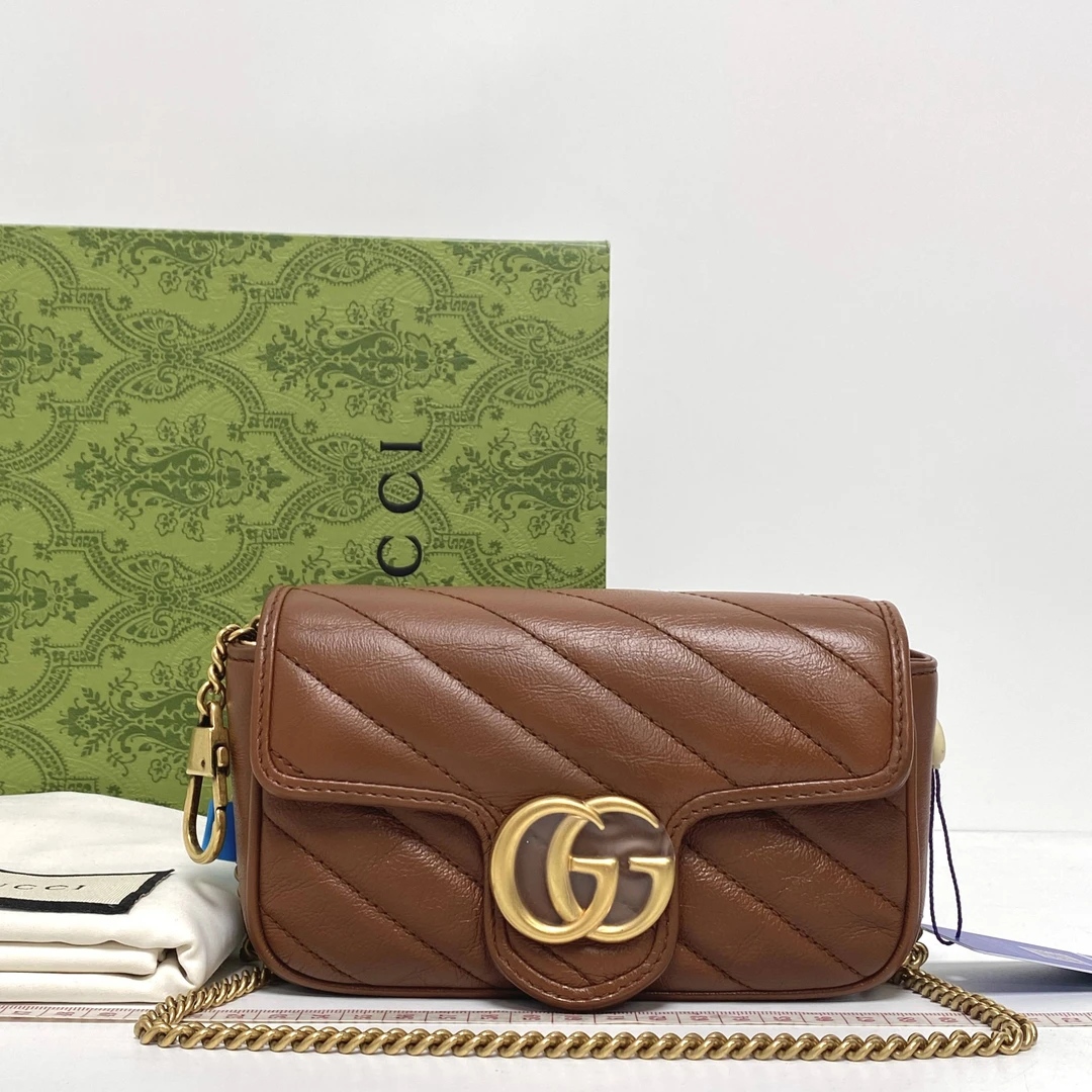 99新 GUCCI/古驰 思斯专属 古驰焦糖色马蒙mini斜挎包 FB1107