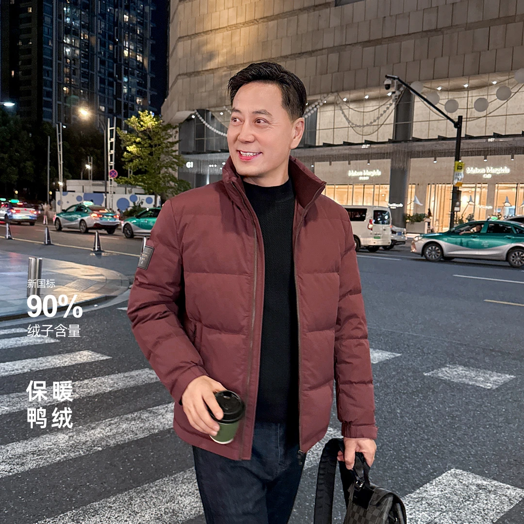 2025冬季新款中年男士羽绒服压花休闲面包服加厚保暖爸爸冬装外套