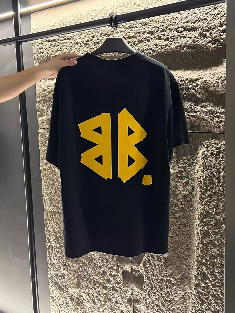 【小安】黄胶带字母短T圆领短袖男女同款夏季重磅纯棉T恤黑V80白V81