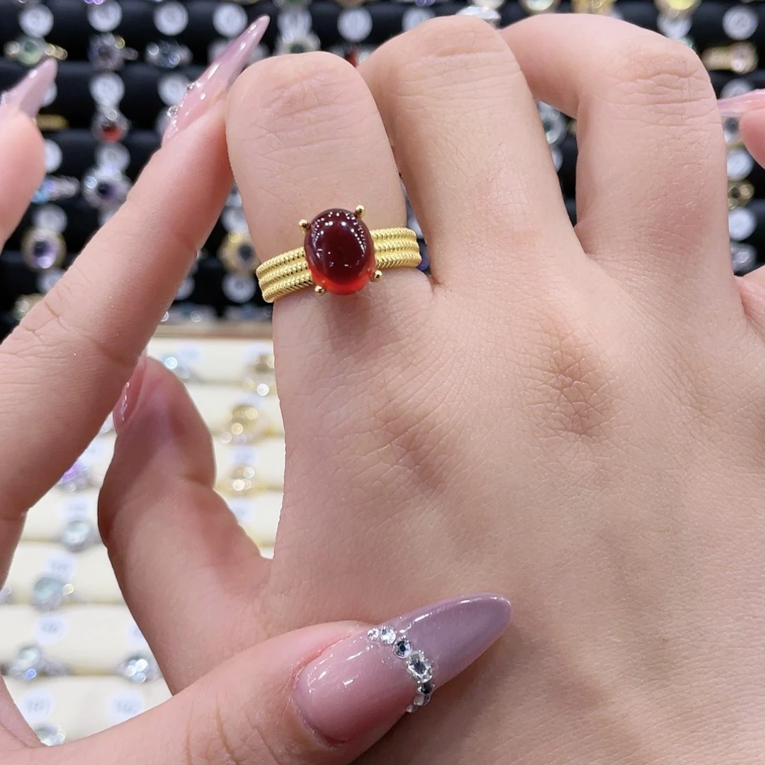 石榴石戒指银S925镶嵌