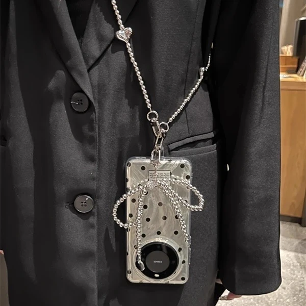 羽纱波点苹果16手机壳mate60/50蝴蝶结挂饰p70/p60斜跨