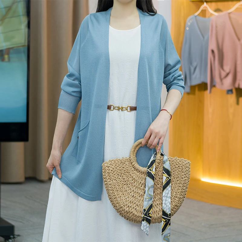 新款显瘦百搭开衫外披薄款通勤大码外搭洋气纯色宽松 2405-133