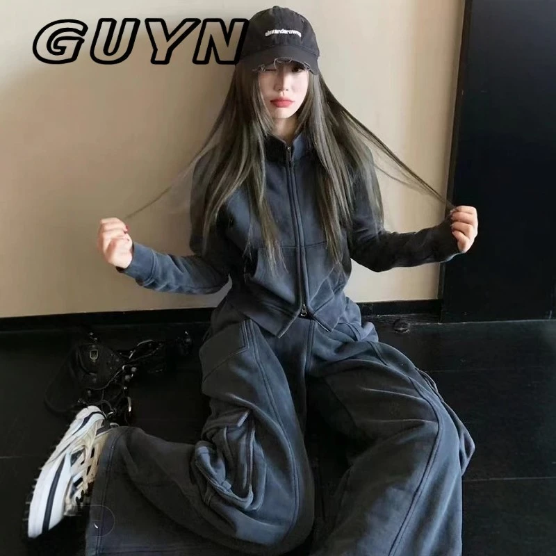 GUYN运动服套装女春秋宽松显瘦韩版慵懒风时尚炸街卫衣休闲两件式