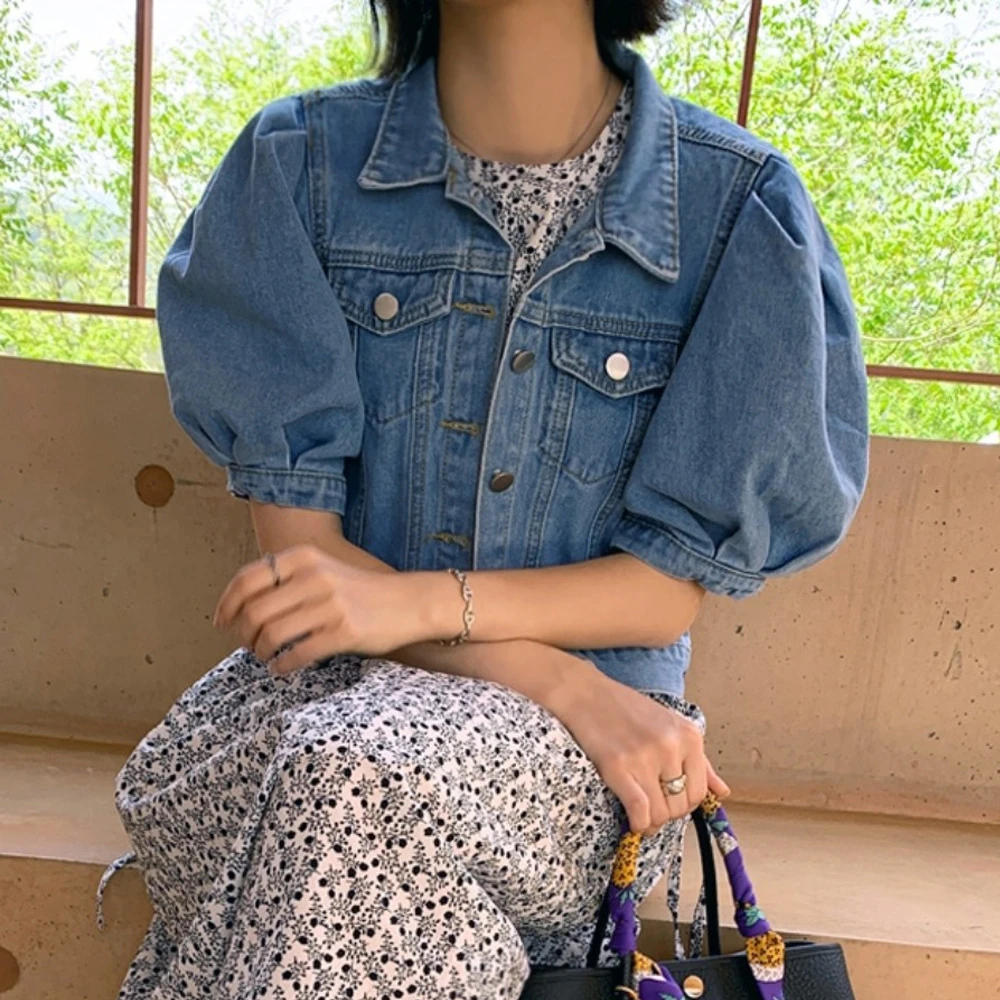 2025夏季新款炸街高品质牛仔外套泡泡短袖休闲上衣高级感气质短款