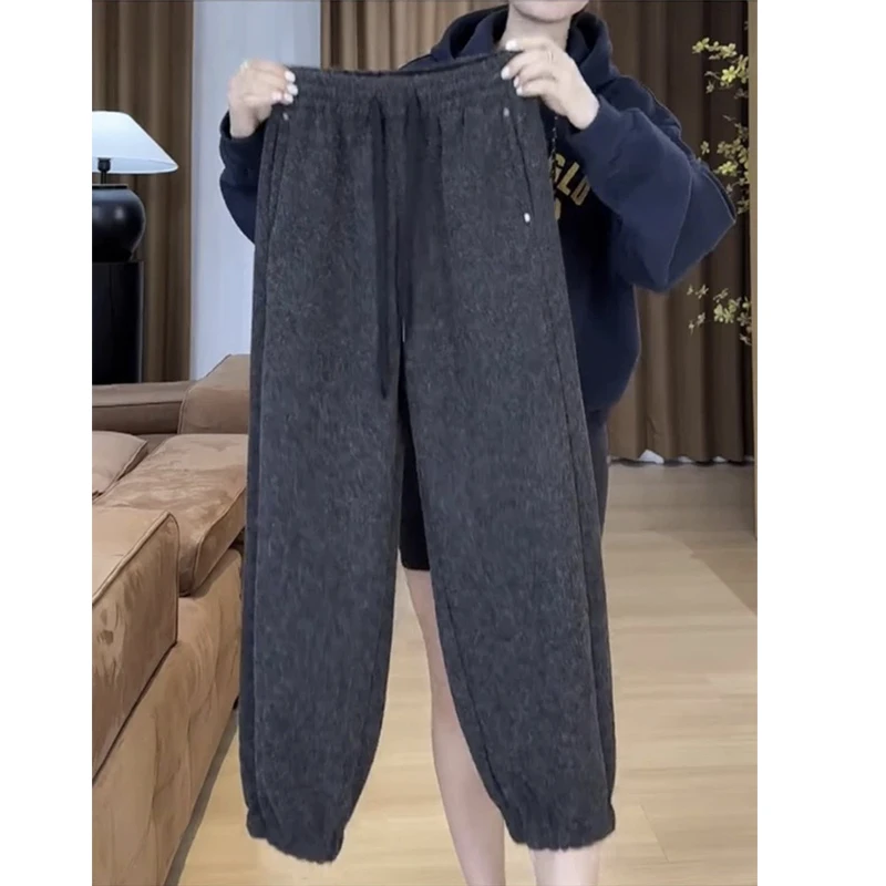 加绒束脚裤秋冬哈伦裤休闲风休闲裤高腰微弹梨型身材卫裤宽松版