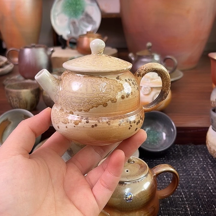 柴烧中白泥葫芦壶