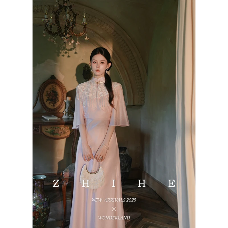 无艳一禾【樱瑾】复古珍珠流苏披肩YHSC02533