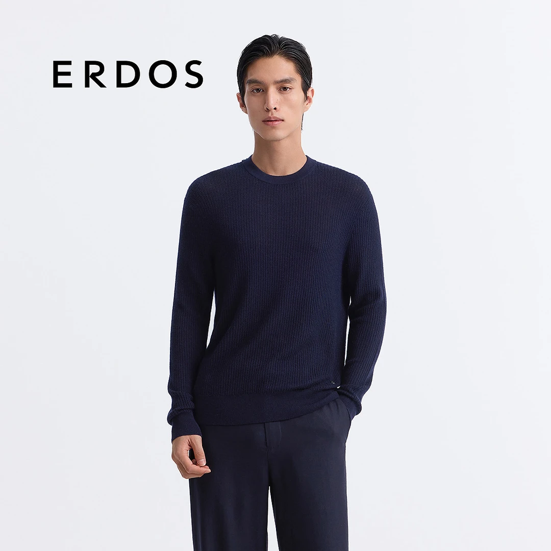 【精纺】ERDOS 男装丝绒长袖T恤25年早春新品圆领翻花肌理套衫