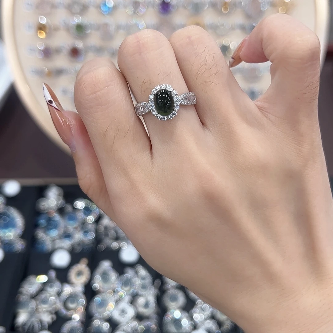 蛇纹石玉银S925镶嵌戒指✨***✨