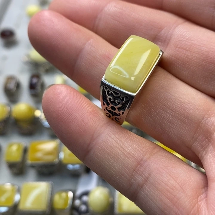 琥珀银S925镶嵌戒指
