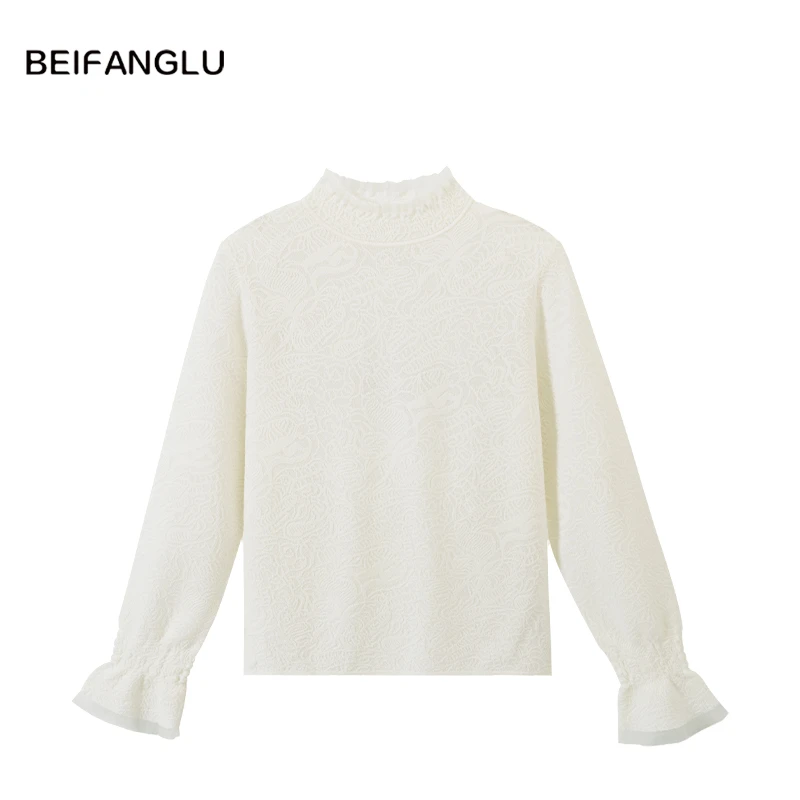 北方鹿【元旦年货节】桑蚕丝绵羊毛法式梦幻镂空花边领打底衫251525