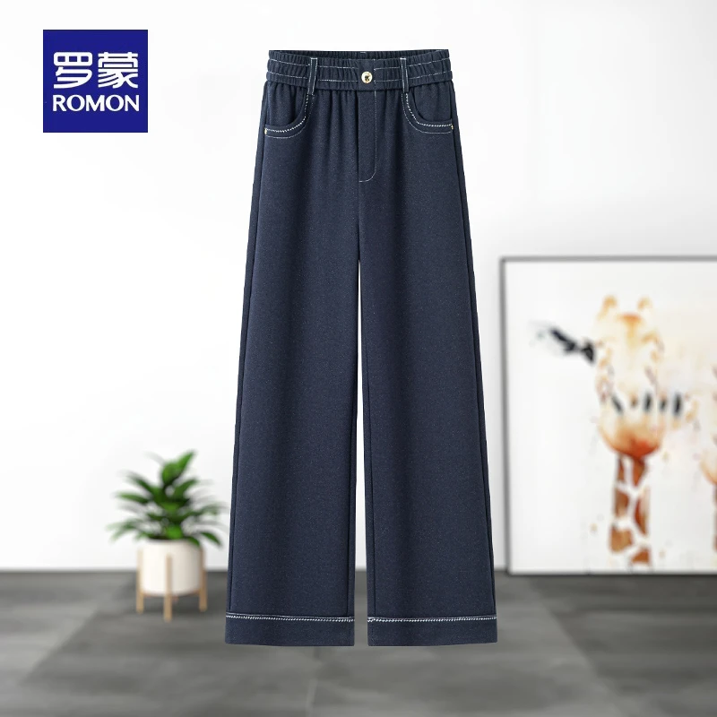 罗蒙洋气妈妈秋装新款高腰阔腿裤2025新款中老年女春秋宽松直筒裤