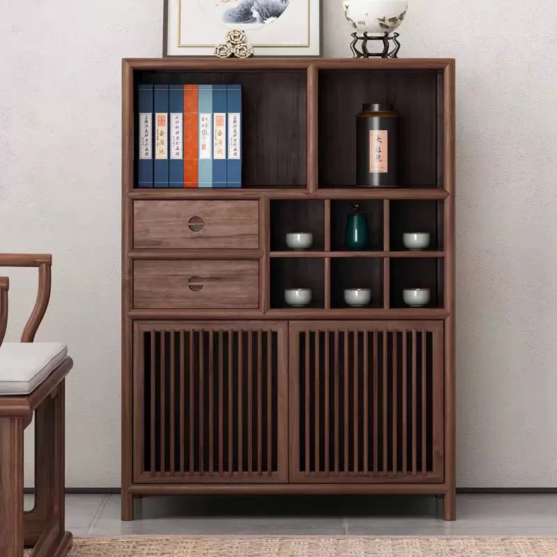 新中式老榆木斗柜茶叶柜餐边柜实木多宝格小博古架新中式收纳柜