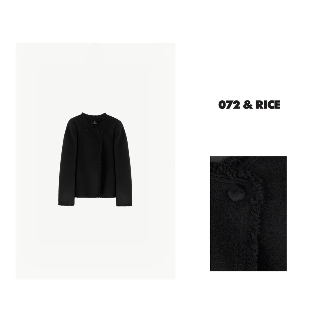 072 & RICE【千金】100羊毛休闲圆领长袖短款大衣外套 X23650 618FF