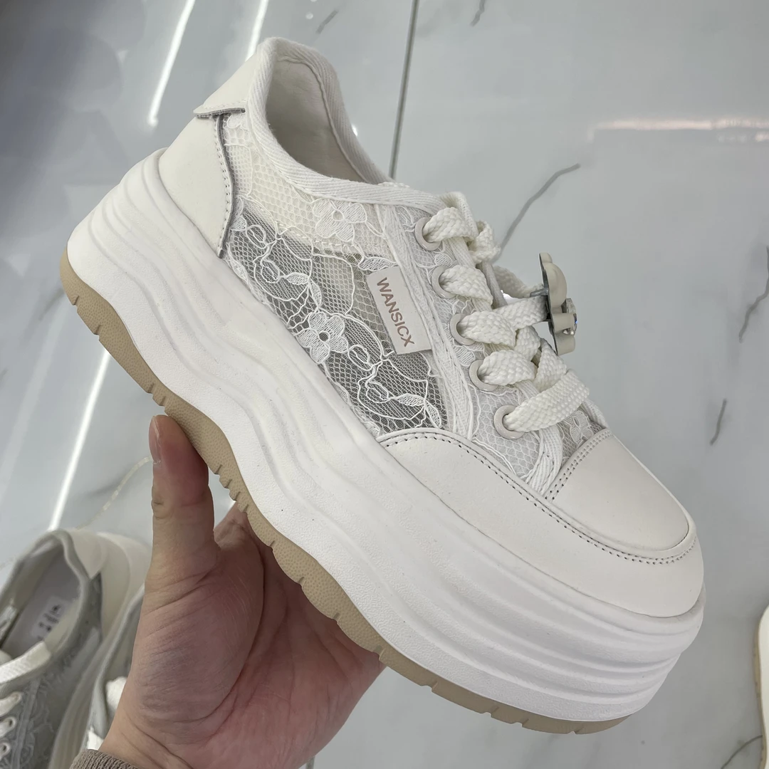 2025春上新透网小白鞋蕾丝网女鞋