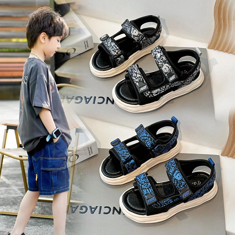 安踏联名全语男童凉鞋2025新款夏季潮中大童韩版男孩小童软底百搭