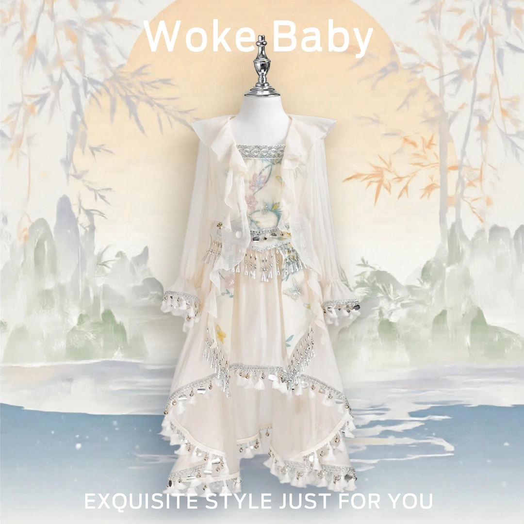 【云山浔雾】女童夏季可爱吊带中大童上衣中领套头汉服裙子M5613