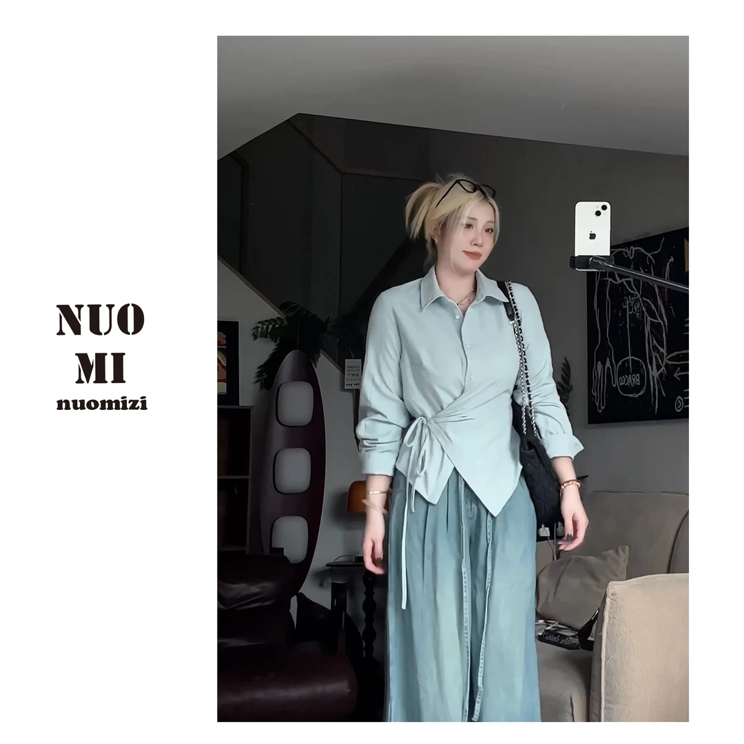 ZOZ糯米子[春风里]新款设计感休闲时尚衬衣不规则门襟长袖衬衫