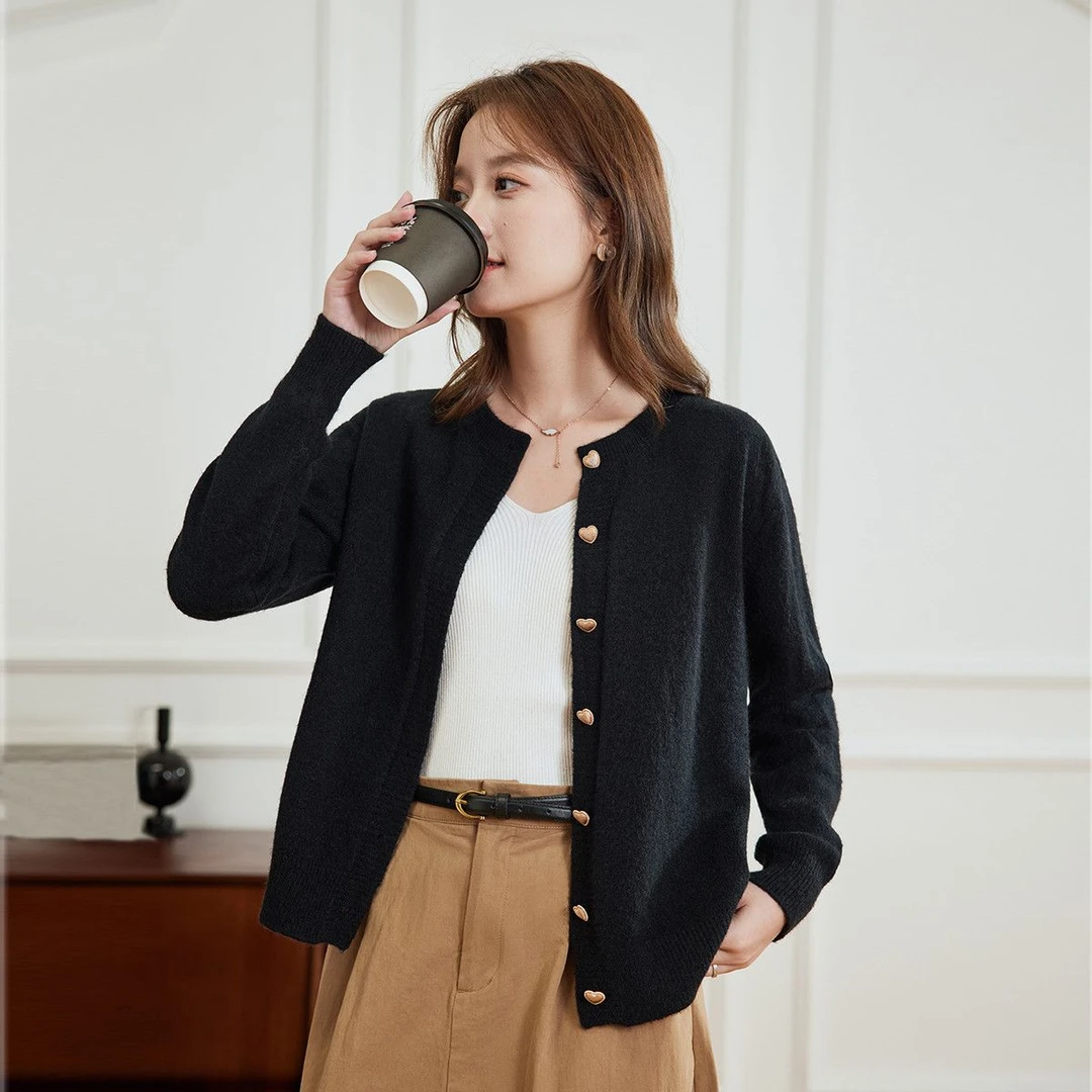 茵曼2024秋季新款文艺风纯色针织开衫外套女慵懒风休闲百搭毛衣女