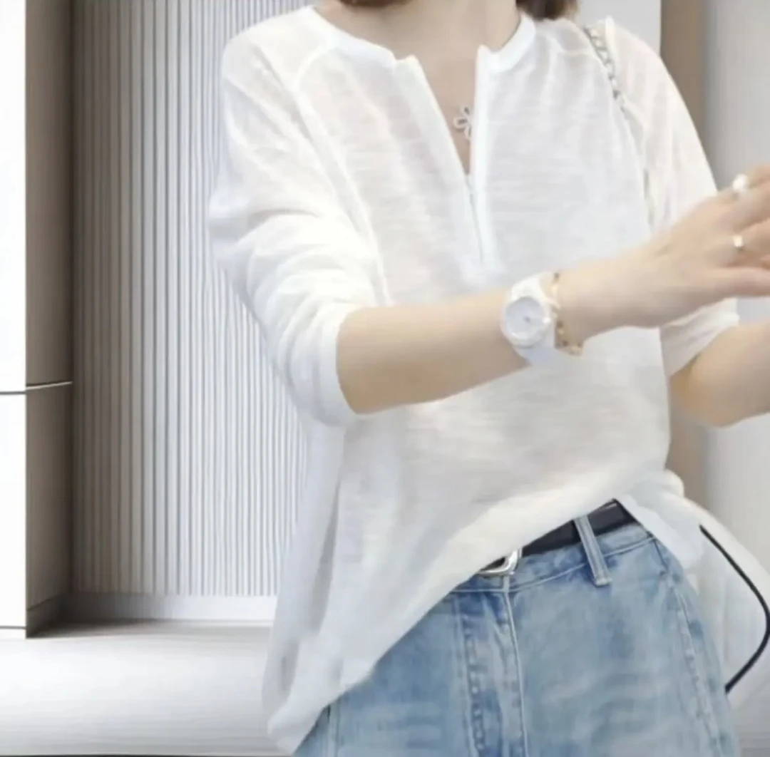 【氧气女生】夏季百搭防晒薄款宽松显瘦慵懒风时尚长袖上衣2539