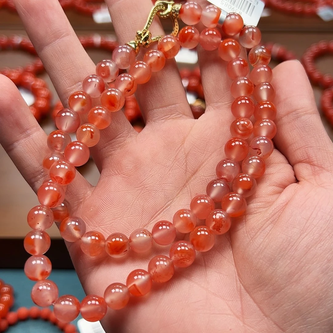 南红玛瑙未镶嵌手串冰飘花8m项链款