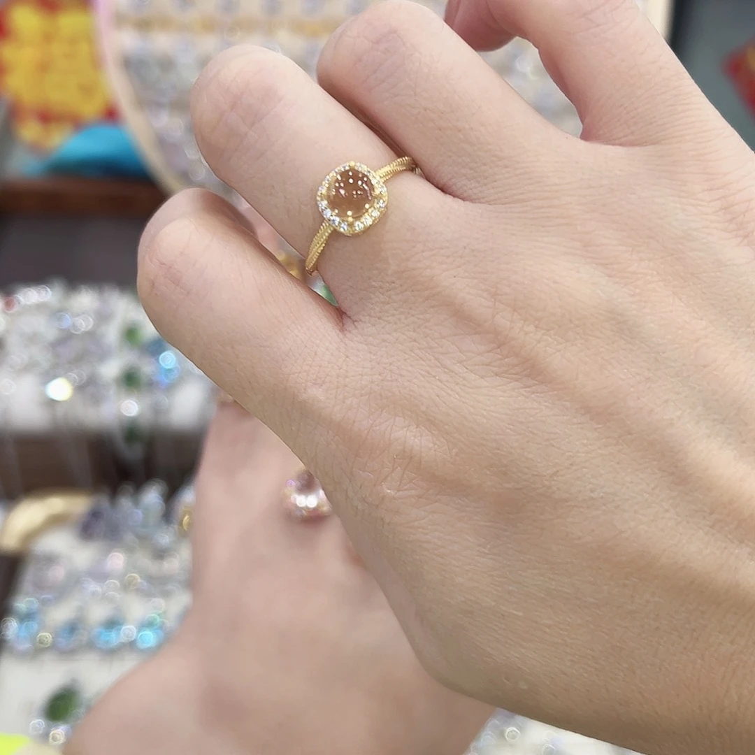 黄晶戒指银S925镶嵌