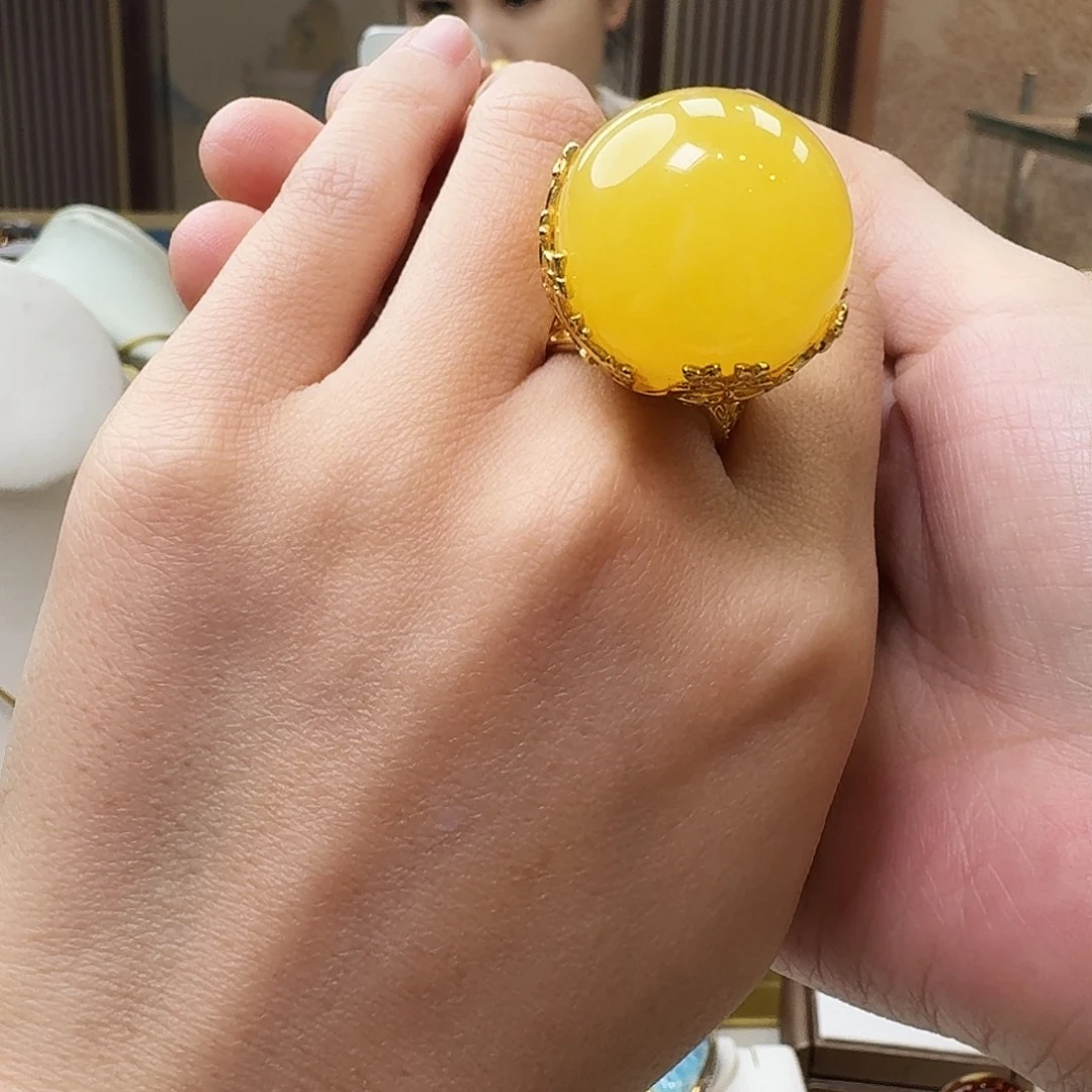 琥珀银S925镶嵌颈饰戒指