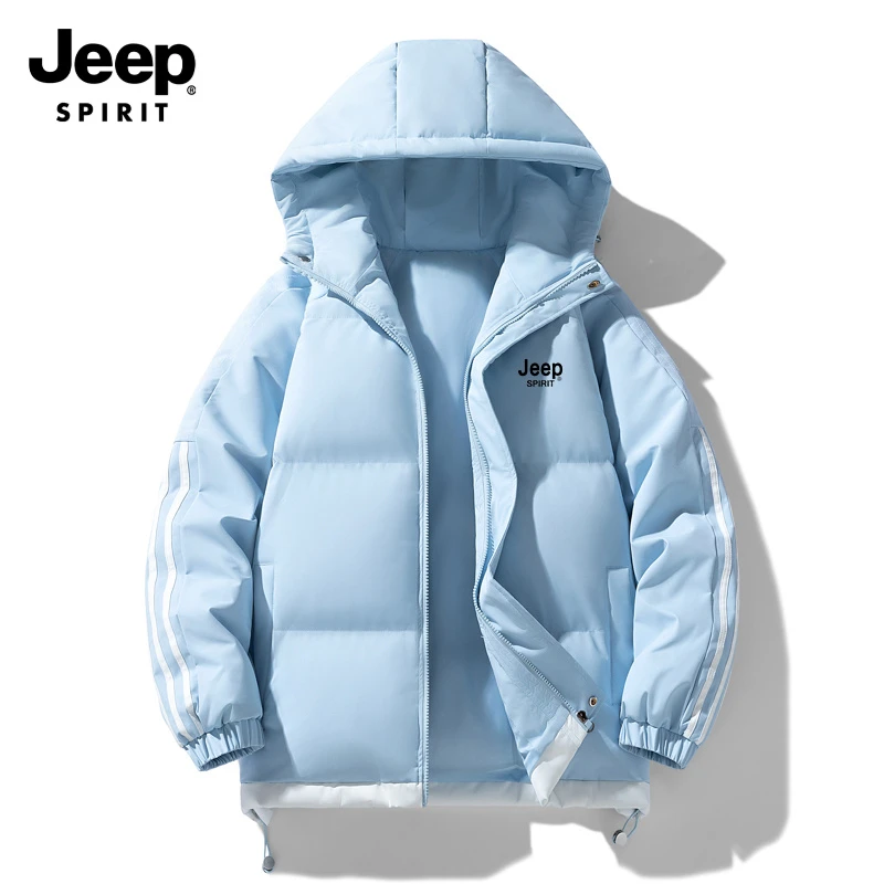 JEEP SPIRIT吉普冬加厚连帽棉衣棉服棉袄外衣青年条纹运动面包服